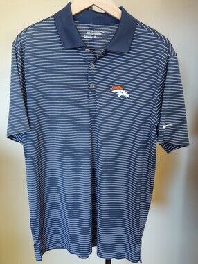 Nike Golf Tour Performance Denver Bronco Men's Navy & White Striped Polo Sz M